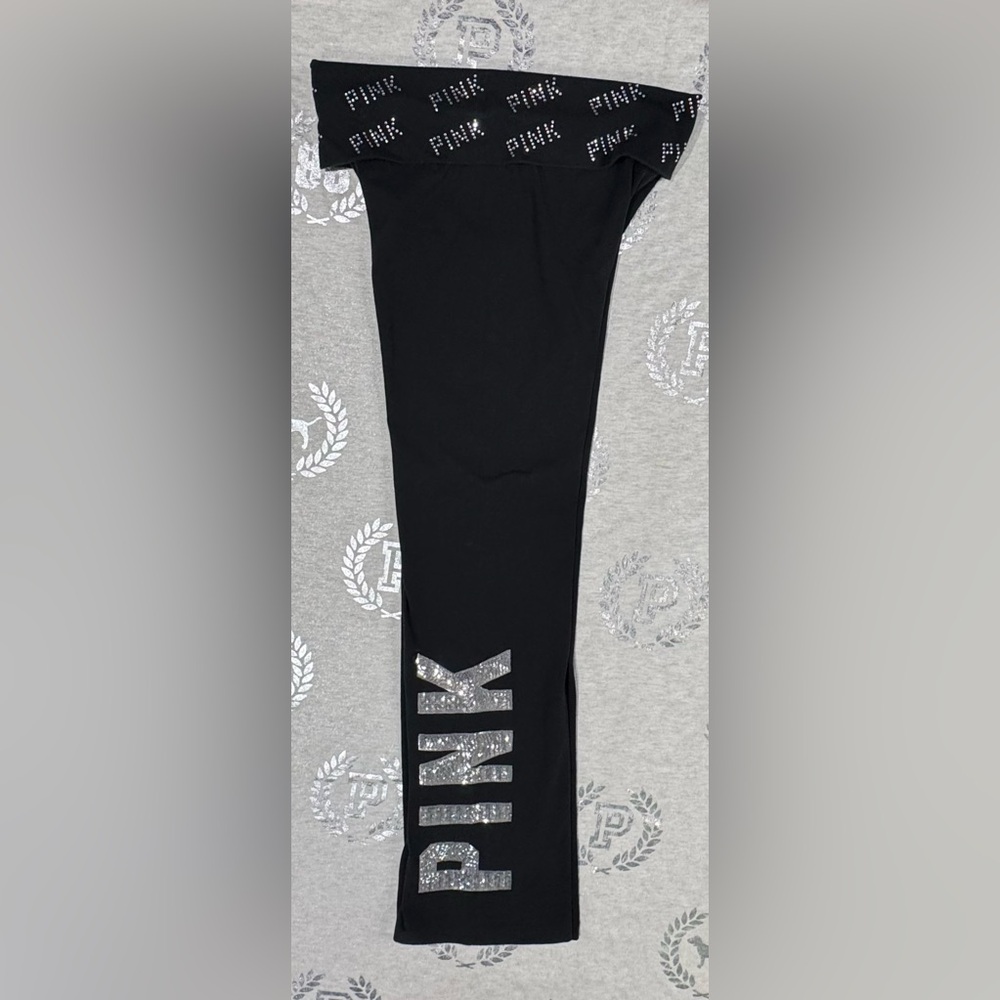 VS PINK VINTAGE BLING FOLDOVER FLARE YOGA PANTS LARGE